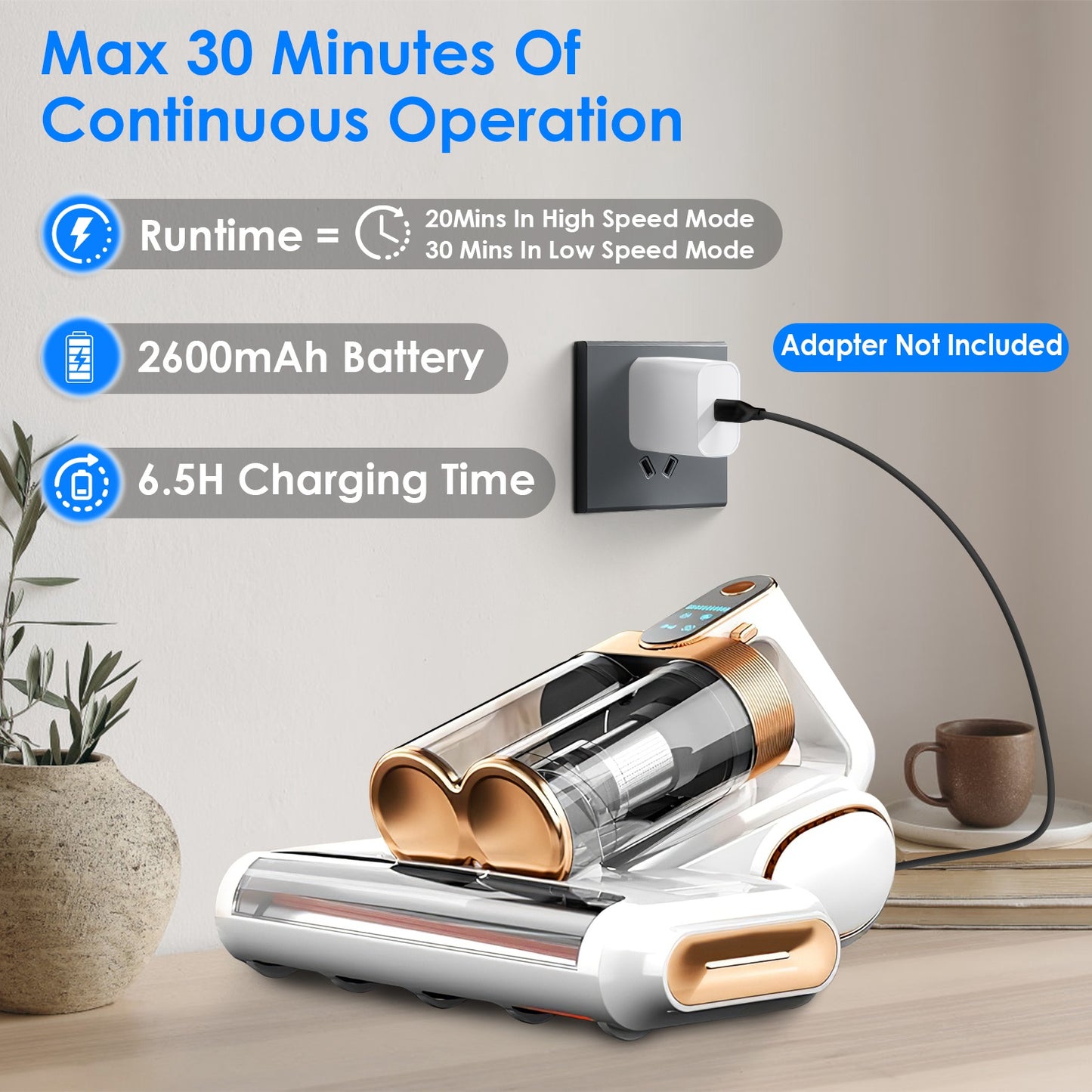 1Pc Mattress Vacuum Cleaner 16Kpa Bed Vacuum Cleaner Handheld Vacuums With Ultrasonic And UVC Light 18000 RPM Brushroll Rotation Dual Dust Bins Washable Filters For Bed Pillows Cribs Sofa