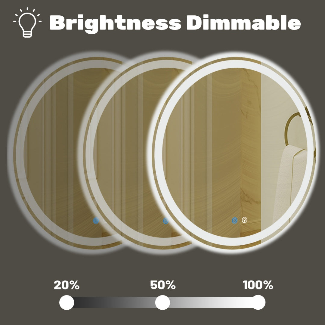 Smart Anti-fog LED Bathroom Mirror With Circular Dual Lights And 3-color Temperature Memory Dimming